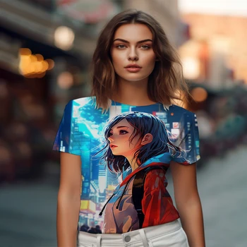 Летняя новая женская футболка с 3D-принтом, женская футболка в японском стиле, повседневная женская футболка, модный тренд, свободная женская футболка