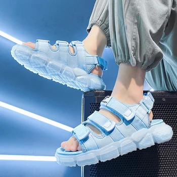 Летняя полая обувь Корейская версия Модный Спортивный тренд Мужские сандалии с попкорном Повышают темперамент Мужская обувь Белые туфли