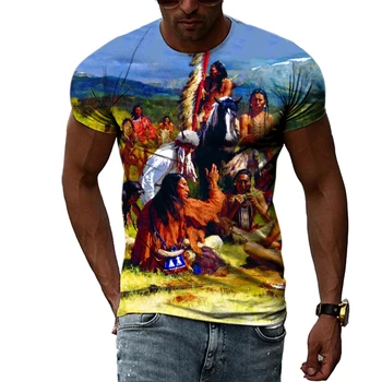 Летняя футболка с 3D принтом в стиле харадзюку с вождями индийских племен 2023, Повседневная Свободная дышащая футболка с круглым вырезом и коротким рукавом