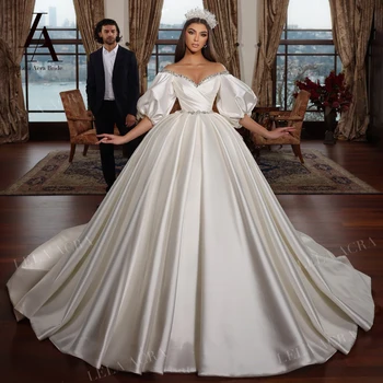Милое Свадебное Платье С Кристаллами 2023, Атласное Бальное Платье Принцессы Невесты с Открытыми Плечами, LelaAcra SM123, Большие Размеры, Vestido de Noiva