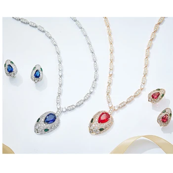 Модное высококачественное змеиное ожерелье, серьги, серебро, розовое золото, зеленый глаз, полный циркон для женщин, подарок для банкета на день рождения