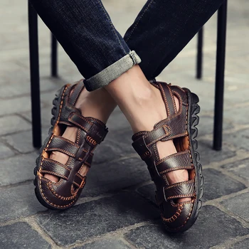 Модные сандалии Baotou, мужская дышащая Удобная Кожаная Летняя повседневная обувь, классические мужские сандалии для отдыха, Ретро Пляжная обувь