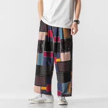 Модные хлопковые льняные брюки-джоггеры с принтом традиционной нации, мужские шаровары в стиле хип-хоп, мужская повседневная уличная одежда в стиле хиппи, спортивные брюки