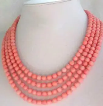 Модные ювелирные изделия 4 Нити 8 мм Розовое коралловое ожерелье