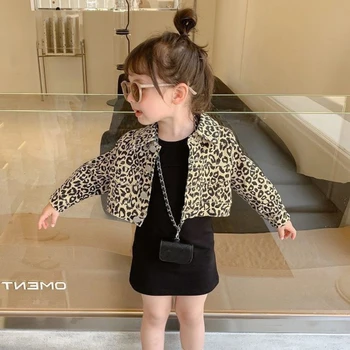 Модный осенний леопардовый комплект для девочек - куртка с длинным рукавом и трикотажная юбка с бесплатной доставкой, подходит для детей в возрасте от 2 до 8 лет