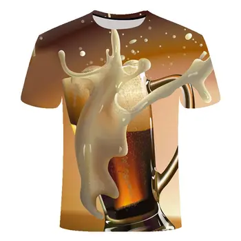Мужская футболка с 3D-принтом Beer Crewneck, Забавная новинка, футболка, топ с коротким рукавом, летняя уличная мода