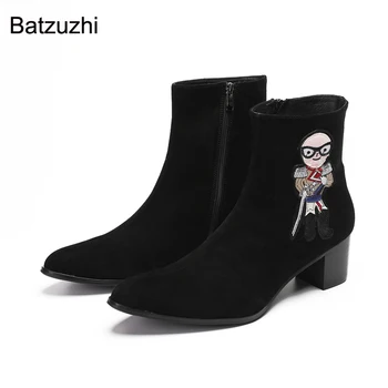 Мужские ботинки Batzuzhi на высоком каблуке 6,8 см, Замшевые Черные кожаные ботильоны для мужчин, Модные деловые, вечерние Мужские ботинки, Большие размеры US6-13