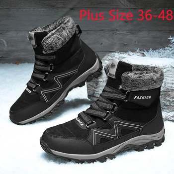 Мужские ботинки, зимние противоскользящие зимние ботинки, уличные походные ботинки из плюшевой кожи, высококачественные водонепроницаемые ботинки, повседневная обувь, мужской размер 48