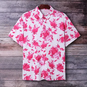 Мужские гавайские рубашки Поло Летние Топы с коротким рукавом и цветочным рисунком, футболки, мужской пляжный отдых