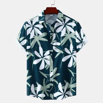 Мужские рубашки большого размера 2023, Гавайи, пляжная ретро мода с 3D принтом, повседневная однобортная пляжная футболка с коротким рукавом