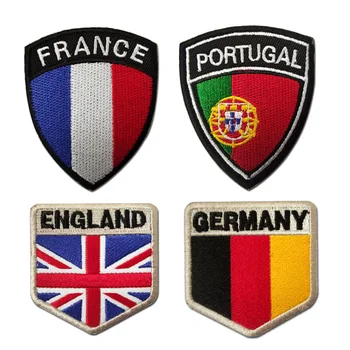 Нарукавная повязка с логотипом Франции, Англии, Военный значок, Флаг Германии, Португалии, Щит, Вышивка, крючок и петля, Тканевые нашивки, наклейка на рюкзак