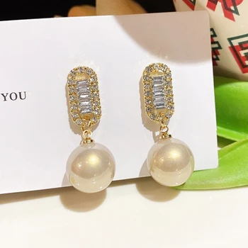 Новые серьги с жемчужным шариком цвета шампанского для женщин с украшением в виде кристаллов, имитирующие подвески из жемчуга, Богемные овальные полые геометрические серьги