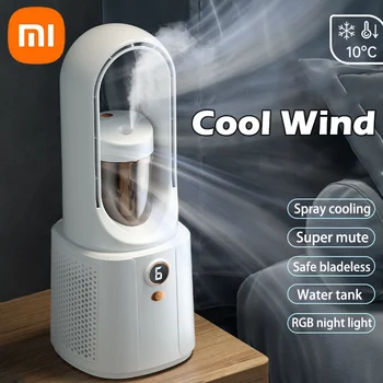 Новый безлопастной вентилятор Xiaomi С ночником, распылительный охладитель воздуха, Увлажнитель воздуха, USB-вентилятор, настольный вентилятор, Портативный Бесшумный Кондиционер