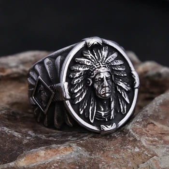 Новый дизайн, Винтажные Кольца Вождя Индейцев для мужчин и мальчиков, модные Байкерские кольца в стиле панк, Ювелирные изделия-амулеты Оптом
