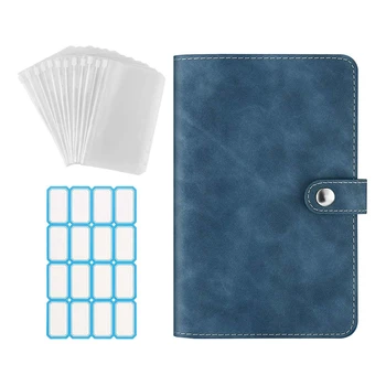 Обложка для блокнота из искусственной кожи синего цвета с прозрачной пластиковой сумкой-конвертом A6 синего цвета