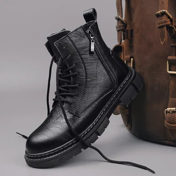 Осенне-зимние мужские рабочие ботинки, кожаные плюс бархатные ковбойские сапоги, мужские модные ботинки на молнии для мужчин, Обувь высшего качества для мужчин