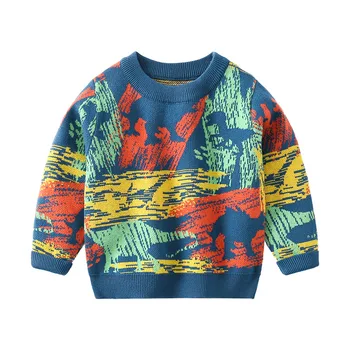 Осенний свитер для мальчиков 2023 года с рисунком динозавра, подходит для мальчиков 3-8 лет