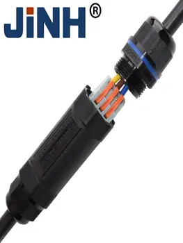 Провод JINH IP68 Водонепроницаемый наружный кабельный соединитель быстрого подключения 3/4/5-контактной распределительной коробки со светодиодной подсветкой 250 В 16A