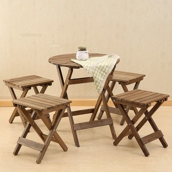 Простые наборы садовой мебели из массива дерева, Складной обеденный стол и стулья, Переносной набор для сада и террасы, домашний рабочий стол