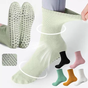 Противоскользящие Силиконовые Спортивные носки для йоги, Однотонные Хлопковые Эластичные женские носки для фитнеса в помещении, профессиональные Супер Мягкие носки для батута