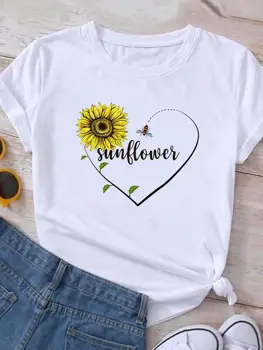 Пчелиный цветок, прекрасный тренд, милая футболка с коротким рукавом, женская модная повседневная одежда, женская футболка с принтом, графическая футболка