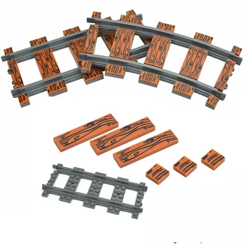 Рельсы с текстурой дерева 1X1 1X4 Украшают прямые изогнутые рельсы Гладкими кирпичами, собранные рельсы, модель строительного блока, Городская игрушка.