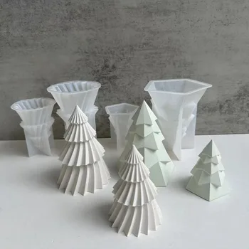 Рождественская елка Силиконовая форма для свечей DIY Капающий клей Смола Гипсовая форма для мыла 3D Геометрическое Украшение для дома Кулон Подарки Ремесло