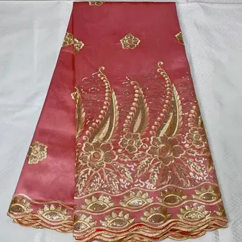 Роскошная кружевная ткань George, африканская кружевная ткань, Индийский шелк, 3D ткань, расшитая розовыми золотыми блестками, свадебное платье Saree.