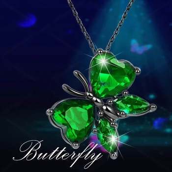 Роскошное зеленое хрустальное сверкающее ожерелье с черной бабочкой для женщин, модные женские украшения для вечеринок, романтические подарки для любви