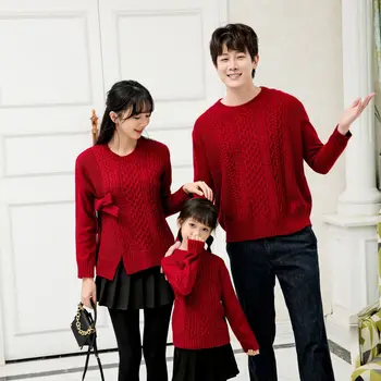 С Новым 2023 годом, Семейный Рождественский вязаный свитер, папа, мама, дочь, сын, вязаный джемпер, подходящая зимне-осенняя одежда для родителей и детей