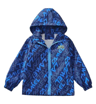 Сезон: весна-лето, водонепроницаемые спортивные куртки с капюшоном для мальчиков на молнии с алфавитной подкладкой, Школьная одежда, Верхняя одежда для детей 3-14 лет