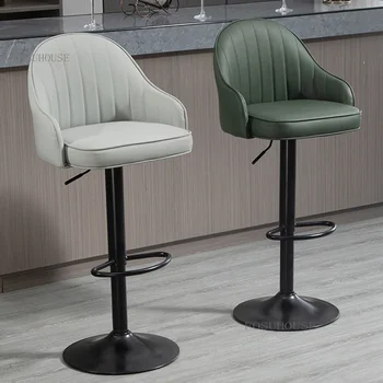 Скандинавские кожаные барные стулья Кухонный барный стул с простой спинкой Роскошный барный стул Поворотные Бытовые высокие табуреты B