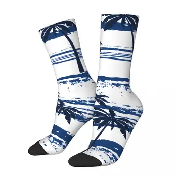 Счастливые мужские носки с бесшовным рисунком, морские пальмы, Винтажный тропический узор, Harajuku Crazy Crew, Подарочный носок с рисунком