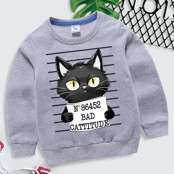 Толстовка с принтом Black Cats Bad Cattitude, толстовка с мультяшным рисунком, детская одежда, толстовки для мальчиков Y2k для девочек, Пуловер Унисекс