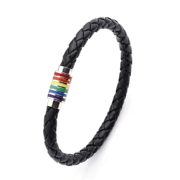 Черно-коричневый Плетеный Кожаный браслет Для женщин И мужчин, Гей-парад, Радужный Браслет с магнитными подвесками, Подарок