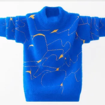 Шерстяной свитер для мальчиков, вязаный крючком, хлопковое вязание 2023, Теплый плотный бархат с принтом, Зимняя осенняя ветровка, детская одежда
