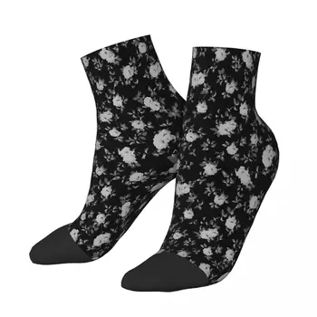 Шикарные винтажные черно-белые носки до щиколотки с цветочным узором, мужские и женские зимние чулки в стиле хип-хоп
