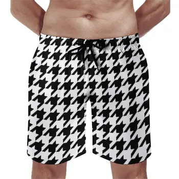 Шорты Houndstooth Pixel Board Shorts Летние Черно-Белые Повседневные Шорты Board Short, Мужская Спортивная Одежда, Быстросохнущие Дизайнерские Плавки