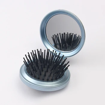 Щетка для волос Складное зеркало для переноски Компактный массажер для кожи головы Случайный цвет